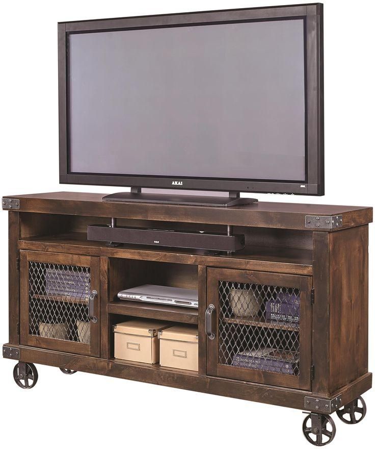 Industrial 65" Console With Metal Castersaspenhome | Consoles In Most Up To Date Rustic Tv Stands For Sale (Photo 9 of 20)