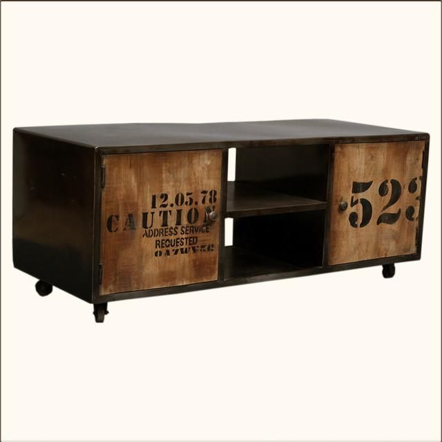 Industrial Reclaimed Wood & Iron Rustic Media Center Tv Stand In Latest Industrial Tv Cabinets (Photo 5019 of 7825)