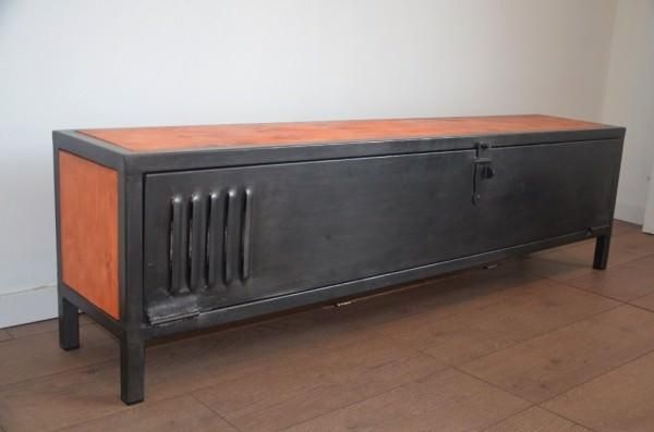 Industrial Wood & Metal Tv Stand / Meuble Tv Bois Et Métal Néo In Latest Industrial Metal Tv Stands (View 4 of 20)