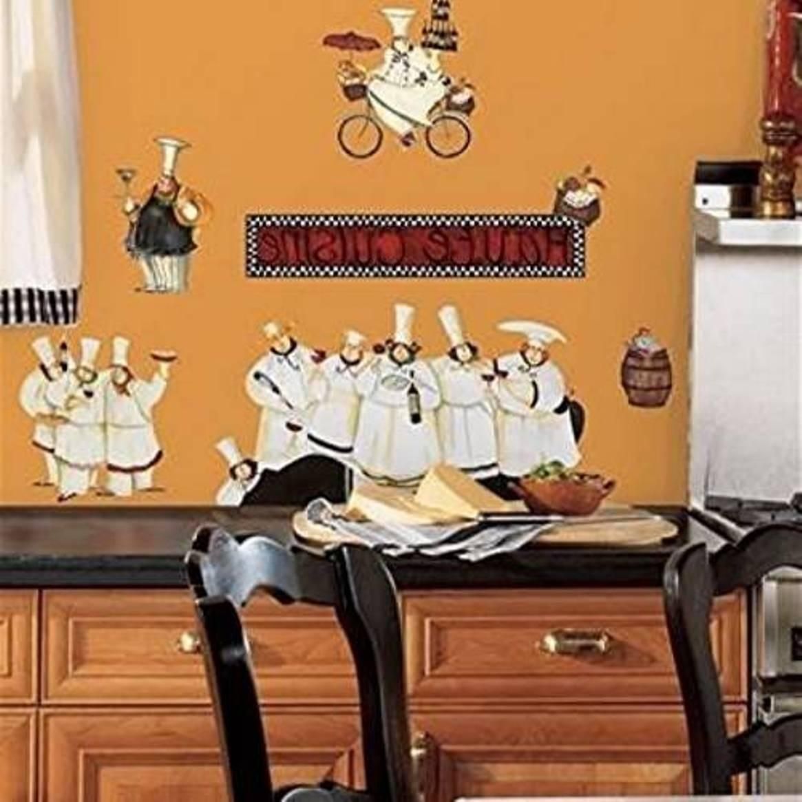 Italian Decor For Kitchen With Chef Fat Wall Decals – Surripui Inside Italian Bistro Wall Art (Photo 1 of 20)
