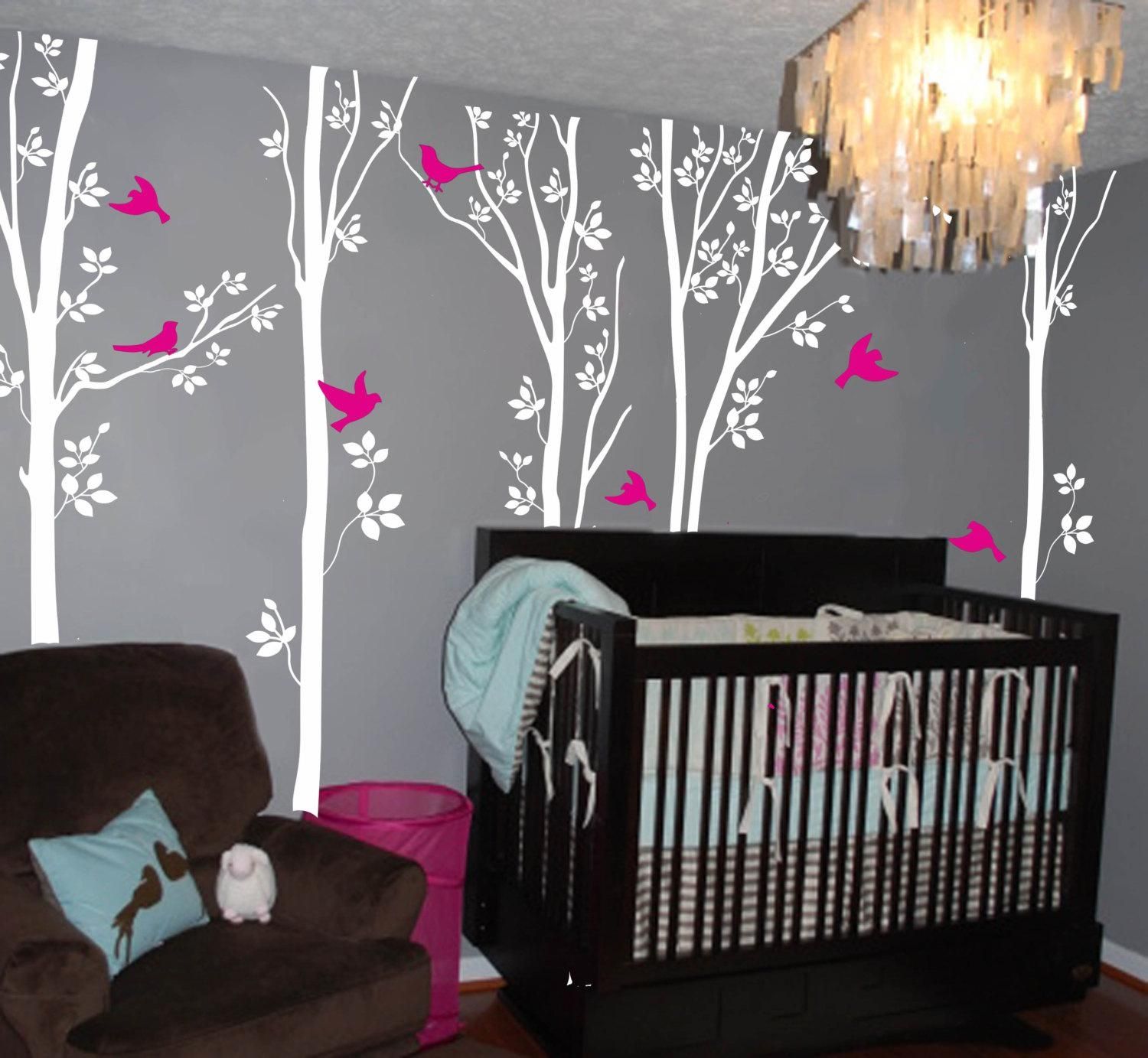 Kids Room. Wall Decal Ideas For Wall Decorations: White Trees And Throughout Pink And White Wall Art (Photo 14 of 20)