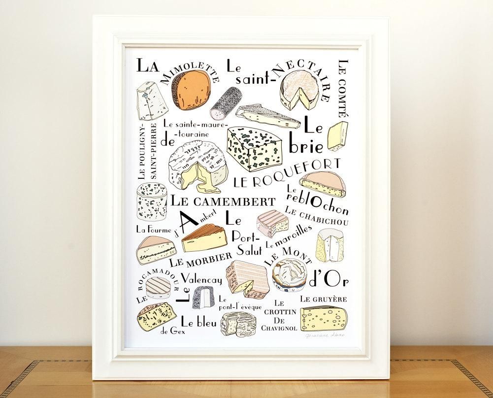 Kitchen Wall Art Print 'french Cheeses' Art For Inside Wall Art For The Kitchen (Photo 1 of 20)