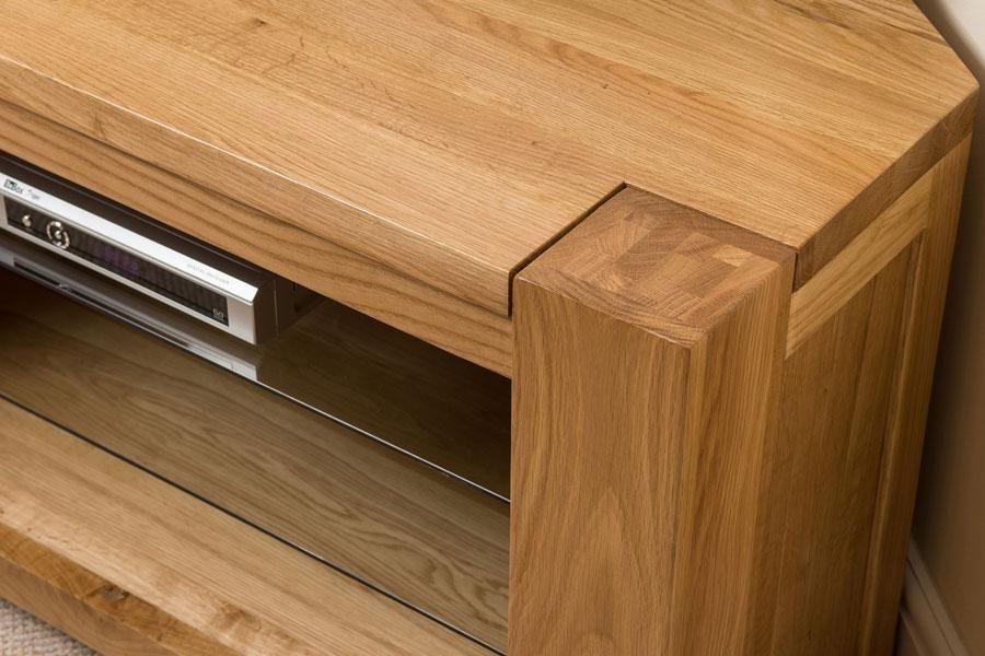 Kuba Solid Oak Wood Glass Corner Tv Hi Fi Cabinet Stand Unit With Most Current Chunky Oak Tv Unit (View 11 of 20)