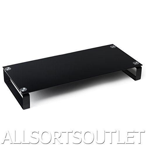 Large Black Glass Tv Television Computer Monitor Stand Shelf Riser Pertaining To Most Recently Released Tv Riser Stand (View 15 of 20)