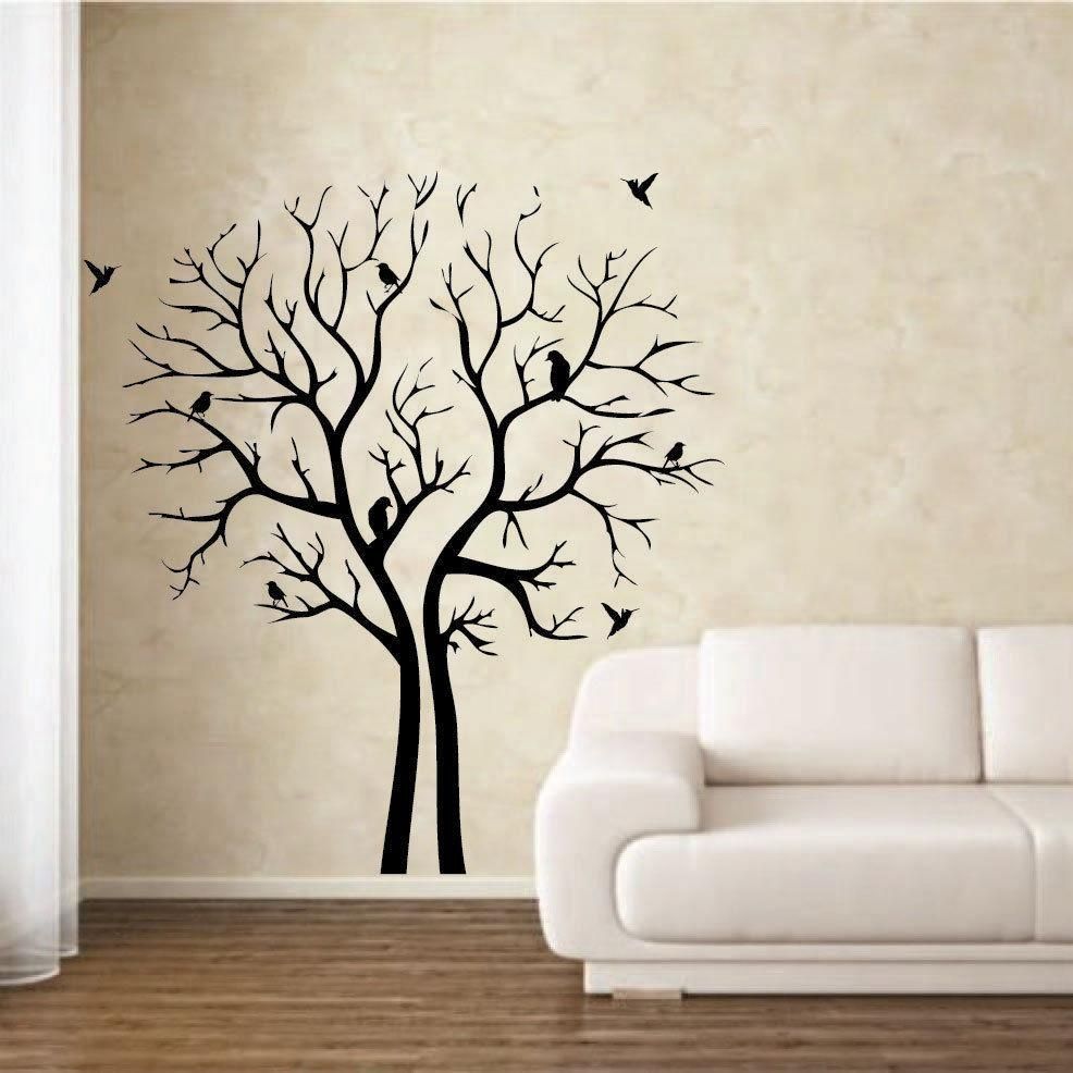 Living Room. Modern Printable Geometric Wall Stencils: Black Vinyl Within Oak Tree Vinyl Wall Art (Photo 6 of 20)