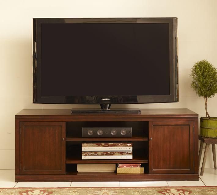 Logan Large Tv Stand, Mahogany Stain | Pottery Barn For Current Mahogany Tv Stands (View 1 of 20)