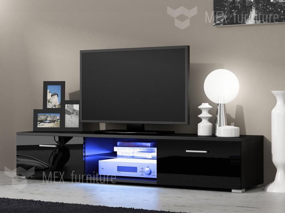 Lovable Long Black Tv Unit Modern Tv Unit Tv Cabinet Tv Stand For Latest Long Black Tv Stands (Photo 19 of 20)