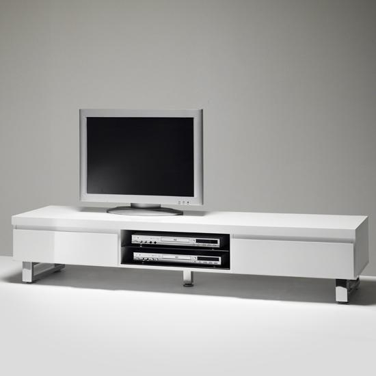 Lowboard Tv Stand In High Gloss White With 2 Drawers Inside Most Up To Date White Gloss Tv Cabinets (Photo 1 of 20)