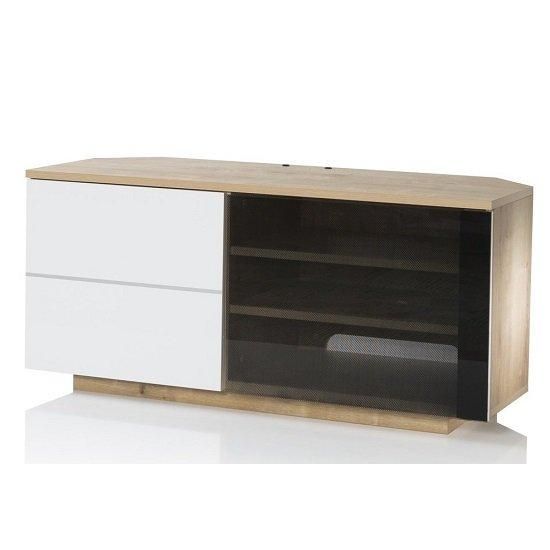 Mayfair Corner Tv Cabinet In Oak And White Gloss With 2 Regarding Newest White Corner Tv Cabinets (Photo 4897 of 7825)