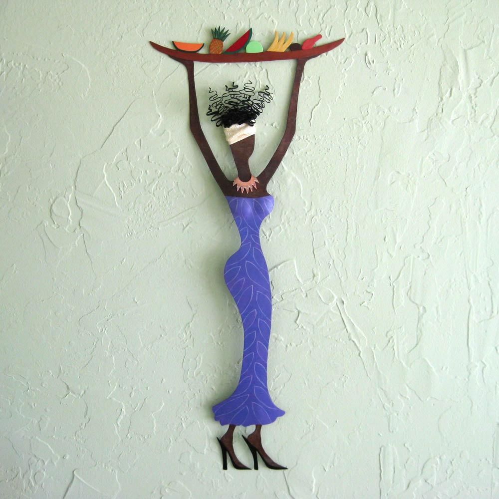 Metal Wall Art Sculpture Exotic African Lady With Platter In Caribbean Metal Wall Art (View 6 of 20)