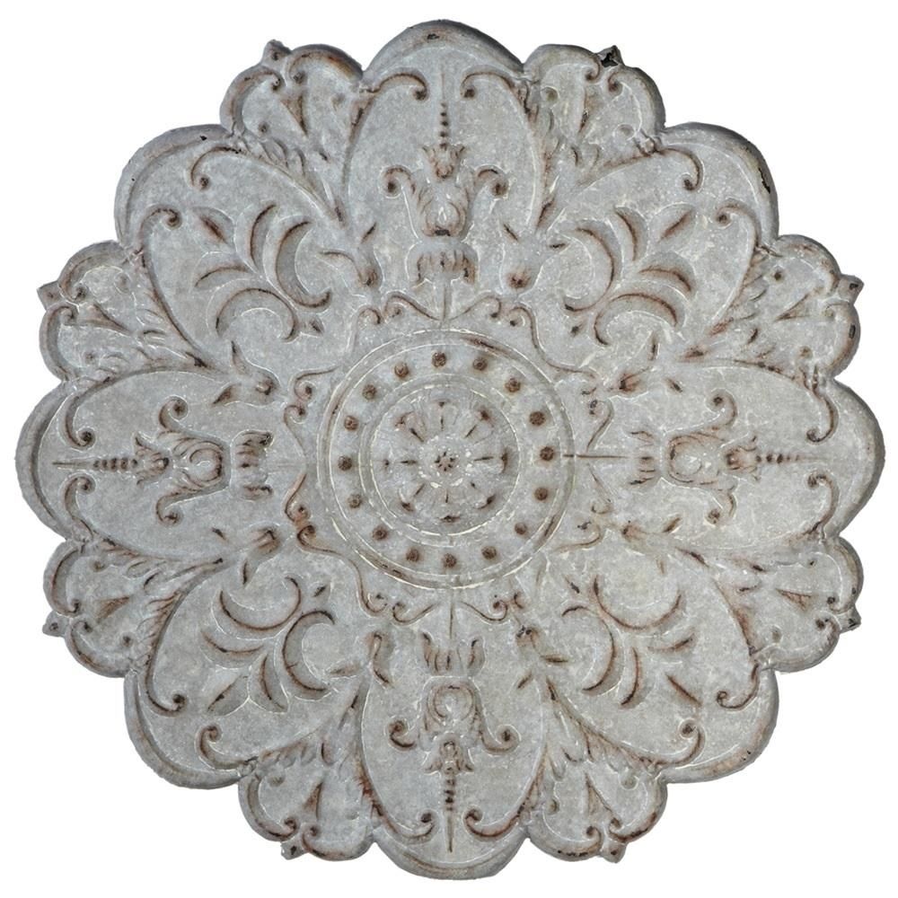 Metal Wall Medallion | Wall Art | Antique Grey | Distressed Intended For White Medallion Wall Art (Photo 1 of 20)