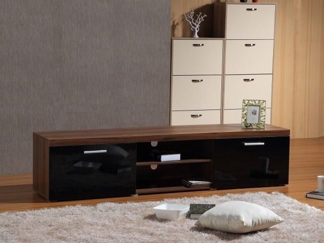 Modern Large 2m Tv Stand Cabinet Unit With High Gloss Doors Black With Most Recently Released Walnut Tv Cabinets With Doors (Photo 3342 of 7825)