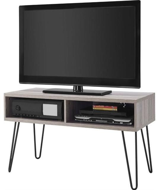 Modern Tv Stand, Oak Finish With Mid Century Style Metal Legs Intended For Most Current Tv Stands In Oak (Photo 4698 of 7825)