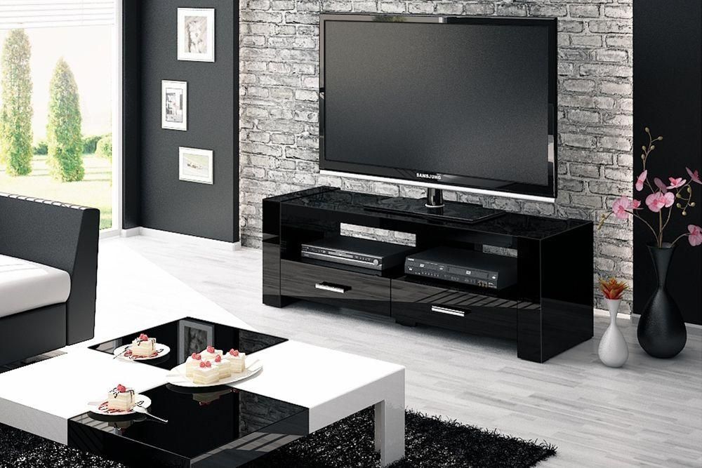 Monaco 2 Black Tv Stand Throughout Newest Black Tv Cabinets With Drawers (Photo 3882 of 7825)