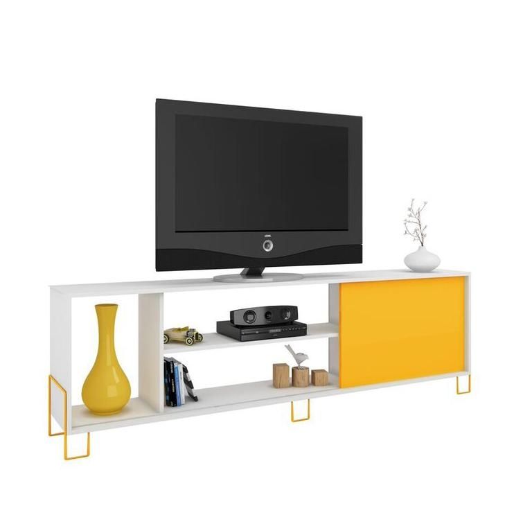 Nacka Tv Stand 1.0 | White And Yellow, Manhattan Comfort – Modern With Regard To Most Recently Released Yellow Tv Stands (Photo 1 of 20)
