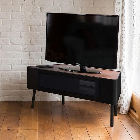 Norvik Corner Tv Stand In Walnut And Black Gloss With Glass In Best And Newest Retro Corner Tv Stands (Photo 3400 of 7825)