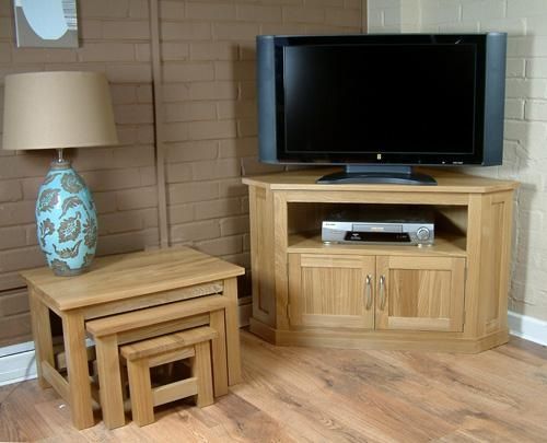 Oak Contemporary Solid Oak Widescreen Corner Tv Cabinet In Newest Contemporary Oak Tv Cabinets (Photo 5447 of 7825)