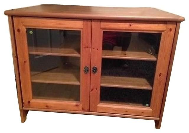 Oak Tv Stand With Glass Doors. Un Varnish Teak Wood Media Cabinet With Regard To Most Recent Tv Cabinets With Glass Doors (Photo 4008 of 7825)