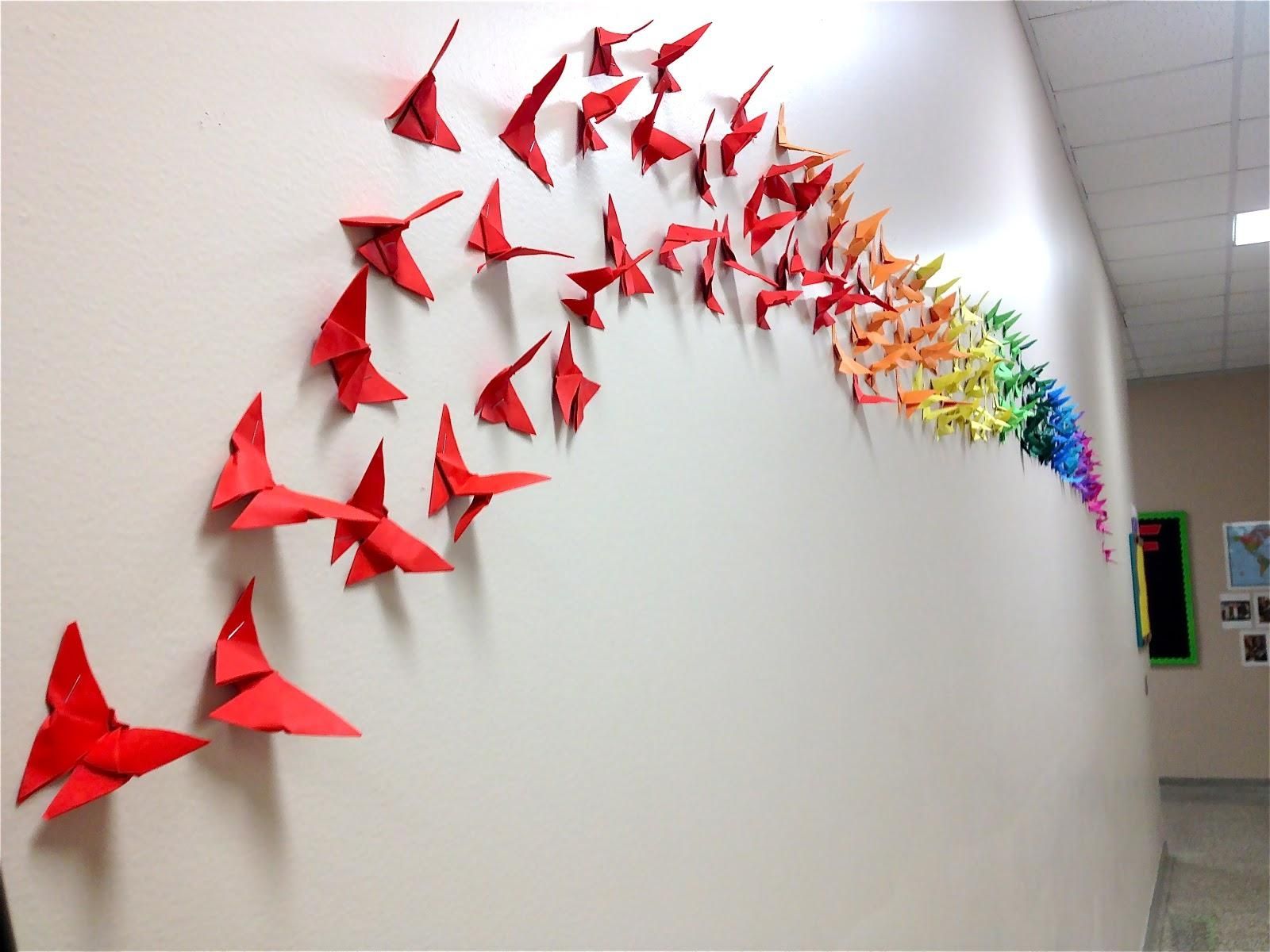 Origami Butterfly Rainbow Wall, 4th & 5th Grade | Art: School At Pertaining To Rainbow Butterfly Wall Art (Photo 9 of 20)