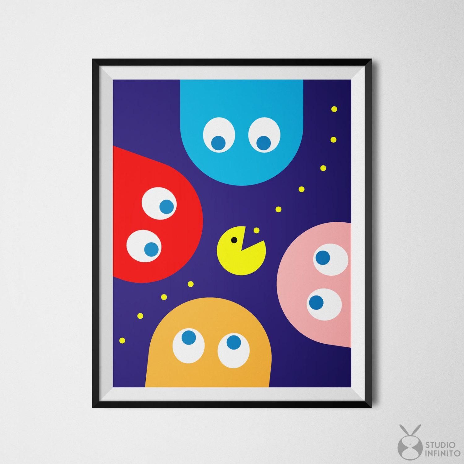 Pacman Poster Retro Video Game Art Print Pac Man Wall Art Pertaining To Arcade Wall Art (View 4 of 20)