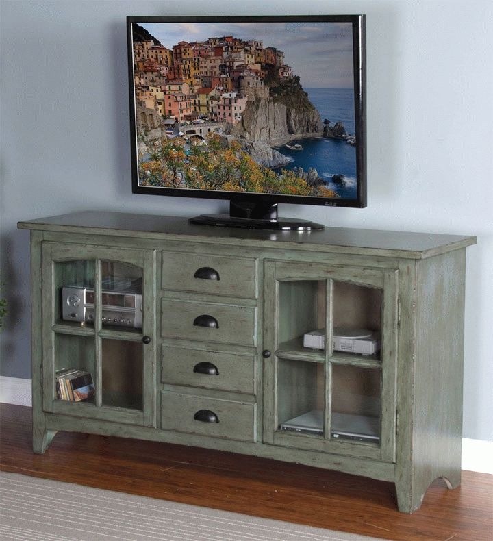 Painted Green Tv Console, Rustic Painted Green Tv Console Within Most Popular Green Tv Stands (View 5 of 20)