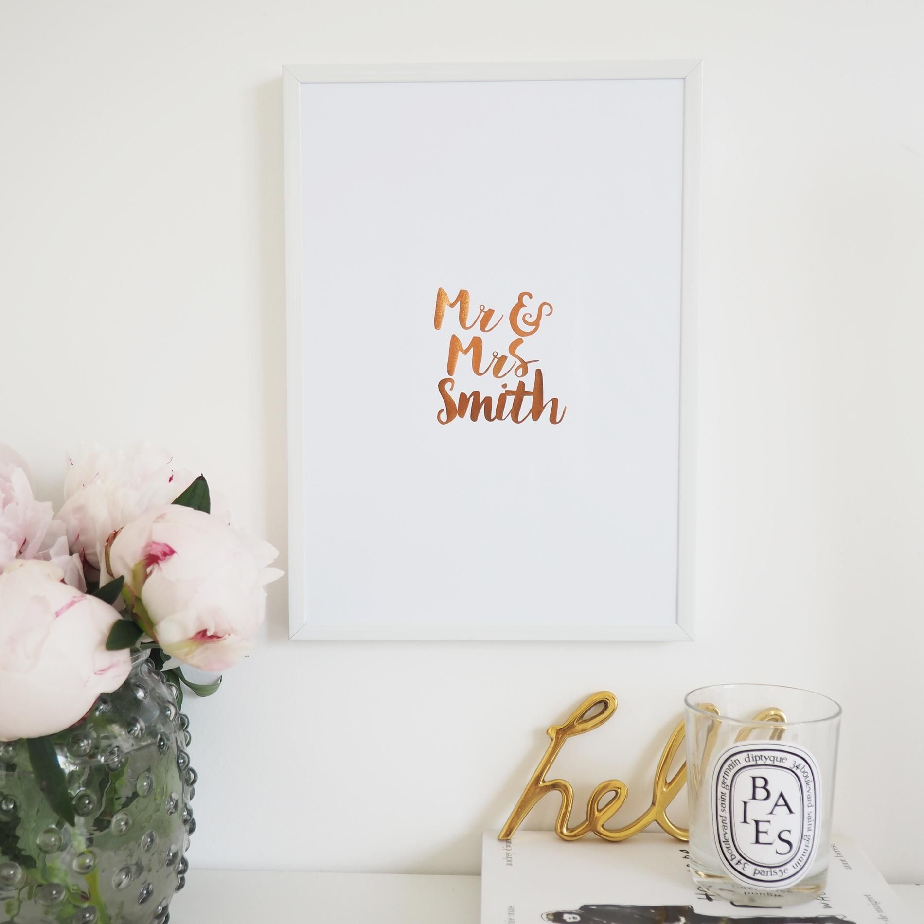 Personalised 'mr And Mrs' Foil Wall Art Print – Lily Rose Co. With Regard To Mr And Mrs Wall Art (Photo 17 of 20)