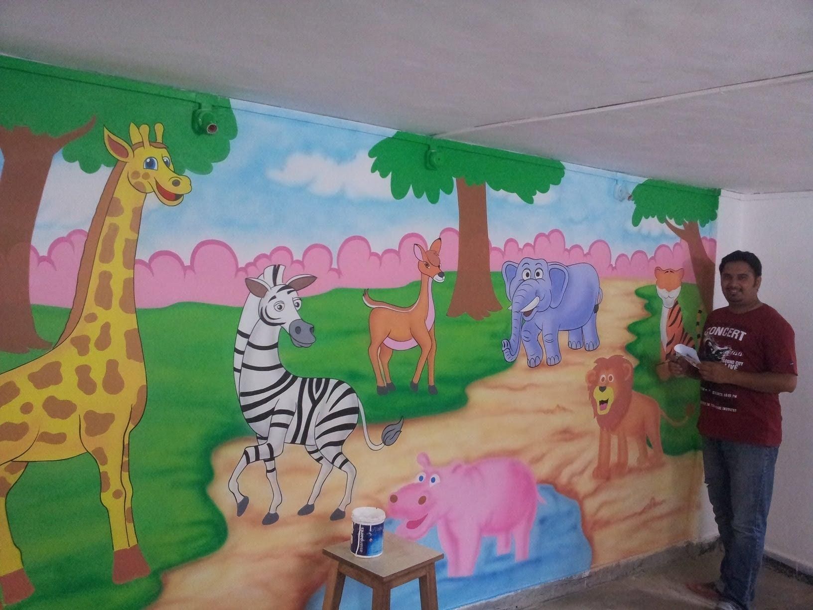 Play School & Kindergarten Wall Cartoon Painting Undertaken – Youtube Regarding Wall Art For Kindergarten Classroom (Photo 13 of 20)