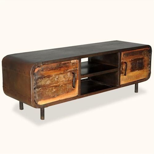 Reclaimed Wood & Iron 1950's Retro Media Console Cabinet | Media Throughout Newest Cast Iron Tv Stands (Photo 4767 of 7825)