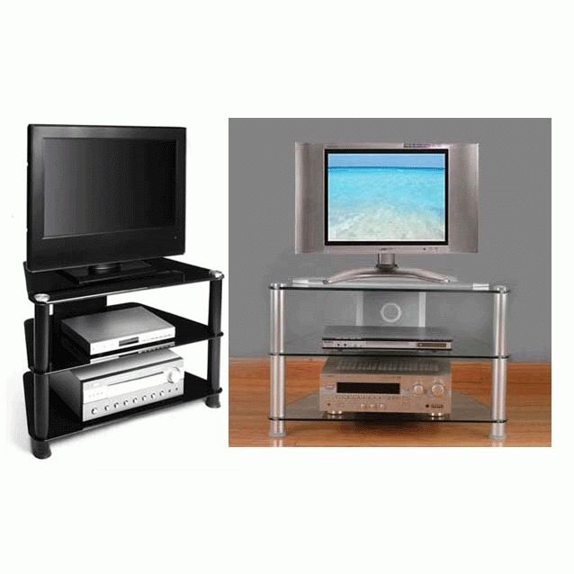 Rta Glass Corner Tv Stand For 20 32 Inch Screens Silver Or Black Pertaining To Most Up To Date Silver Corner Tv Stands (Photo 1 of 20)