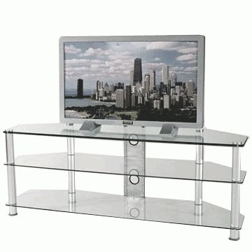 Rta Large 3 Shelf Silver And Glass Tv Stand For 36 60 Inch Screens Throughout Most Popular Glass Tv Stands (View 1 of 20)