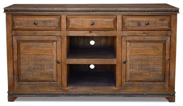 Rustic Distressed Reclaimed Solid Wood Credenza Tv Stand With 3 For Current Wooden Tv Stands With Doors (View 15 of 20)