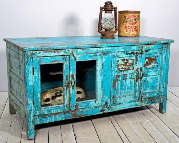 Sale Media Console Tv Stand Vintage Acid Washed Bright Jodhpur With Regard To Latest Vintage Tv Stands For Sale (Photo 1 of 20)
