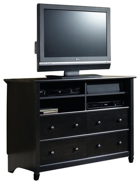 Sauder Edge Water Highboy Tv Stand In Estate Black – Modern Regarding Latest Black Tv Stands With Drawers (View 1 of 20)