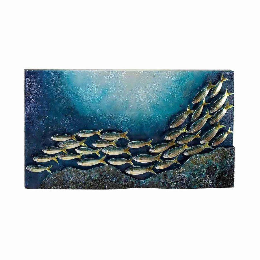 Shop Woodland Imports 40 In W X 22 In H Frameless Metal School Of Within Metal School Of Fish Wall Art (View 15 of 20)