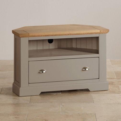 St Ives Corner Tv Unit In Grey Painted Acacia With Oak Top Within Newest Painted Corner Tv Cabinets (View 1 of 20)