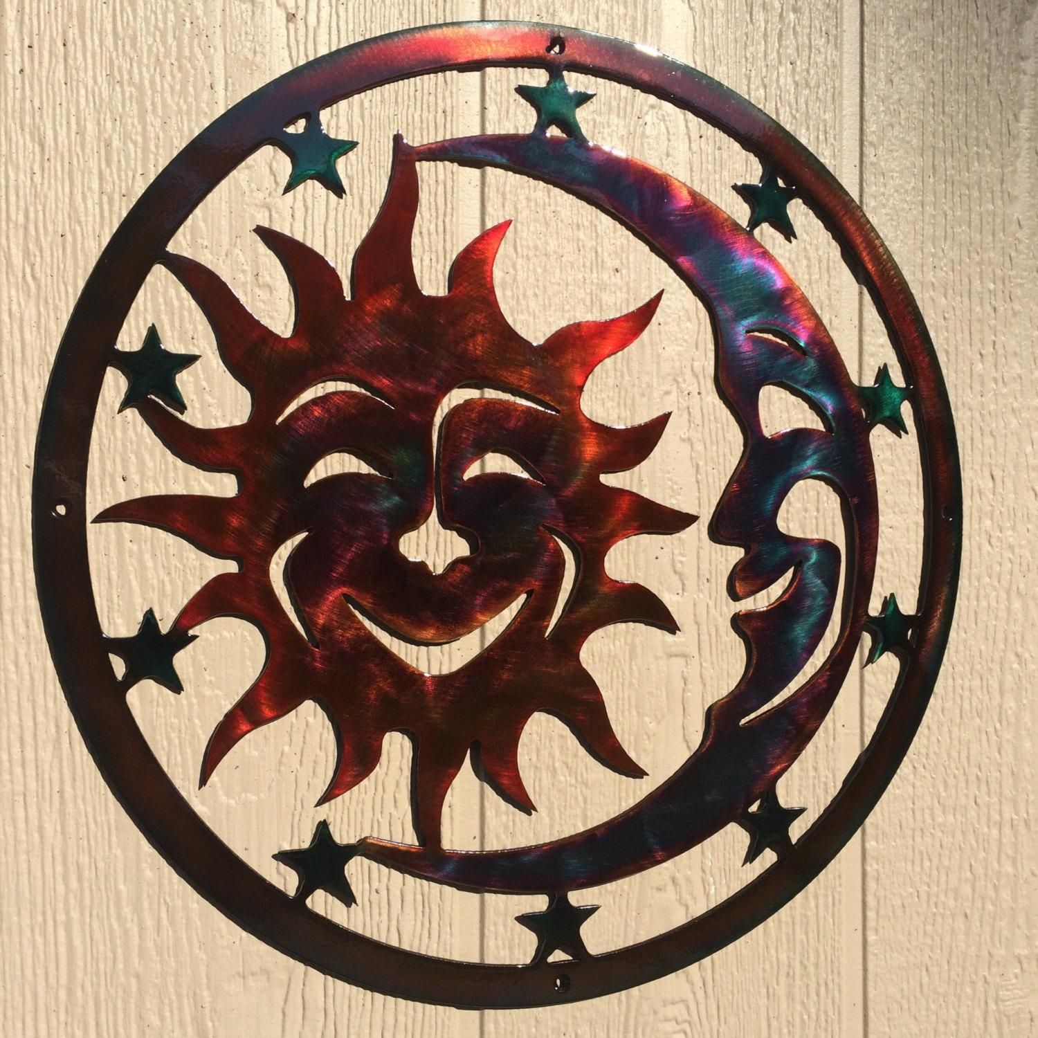 Sun, Moon, & Stars Celestial Indoor Or Outdoor Plasma Cut Metal Regarding Sun And Moon Metal Wall Art (Photo 10 of 20)