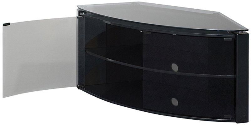 Techlink Bench Piano Black Corner Tv Stand With Glass Doors Regarding Most Recently Released Corner Tv Unit With Glass Doors (Photo 1 of 20)