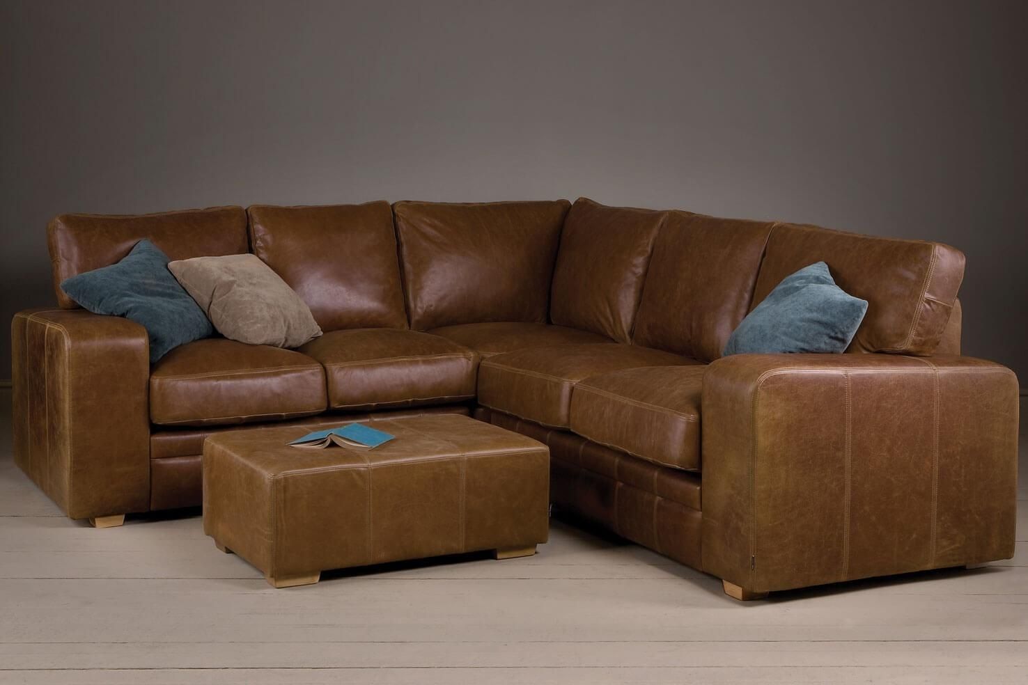 The Broad Arm Leather Corner Sofaindigo Furniture Inside Small Brown Leather Corner Sofas (Photo 2 of 21)