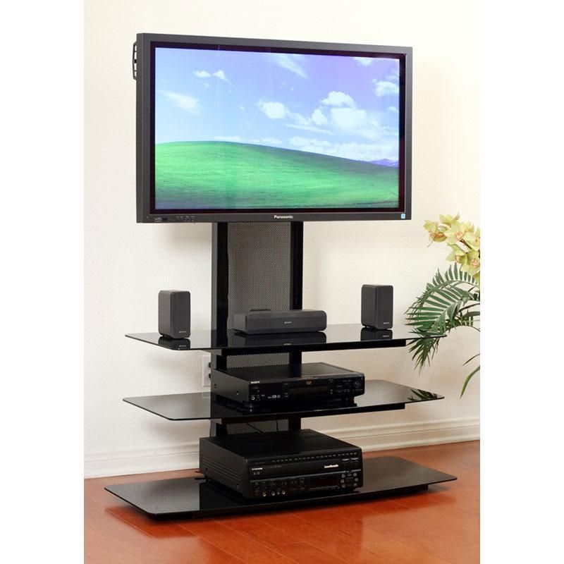 Transdeco Black Glass Tv Stand With Integrated Flat Panel Mount Intended For Newest Wooden Tv Stands For 55 Inch Flat Screen (View 14 of 20)