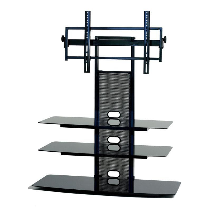 Transdeco Black Glass Tv Stand With Integrated Flat Panel Mount Pertaining To 2017 65 Inch Tv Stands With Integrated Mount (Photo 3582 of 7825)