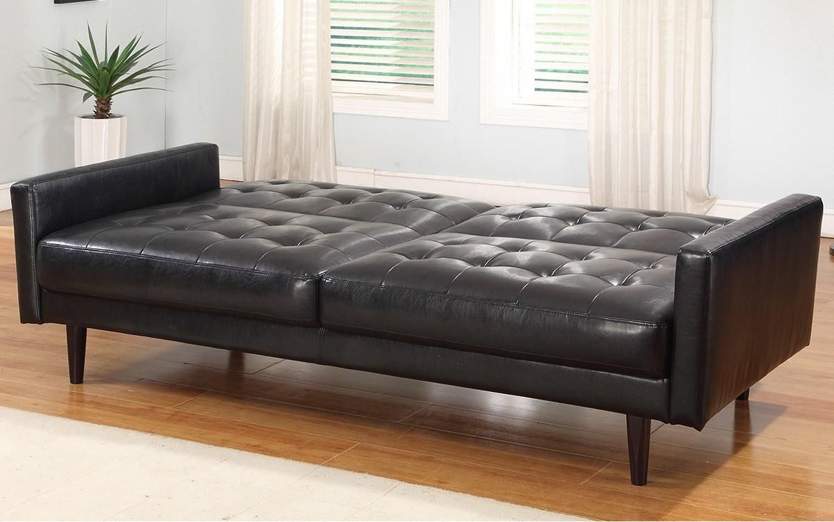 Tufted Leather Sleeper Sofa Bench Seat With Black Color And Wood In Leather Bench Sofas (View 3 of 22)
