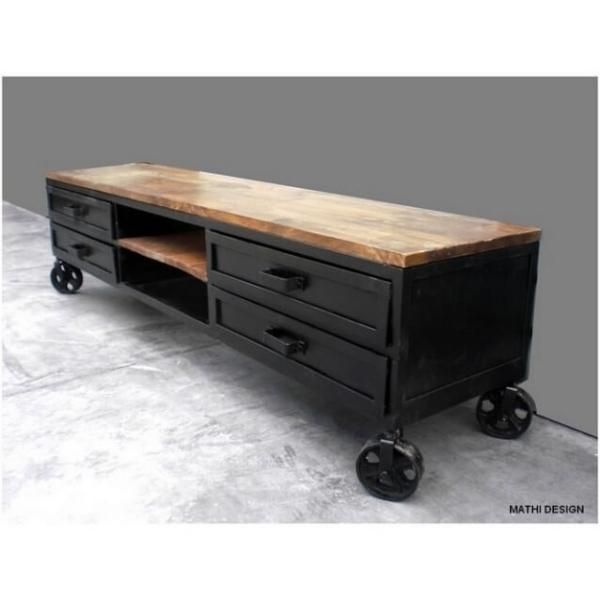 Tv Industrial Wood Steel Cabinet With Regard To Most Popular Industrial Tv Cabinets (Photo 5023 of 7825)