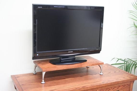 Tv Riser/monitor Riser Stand Curved Legs In Mission Oak Wood With Regard To Most Recent Tv Riser Stand (View 11 of 20)