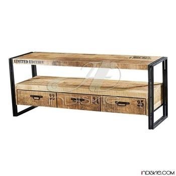 Vintage Industrial Tv Stand Reclaimed Mango Wood & Steel – Buy In Latest Mango Wood Tv Cabinets (View 17 of 20)