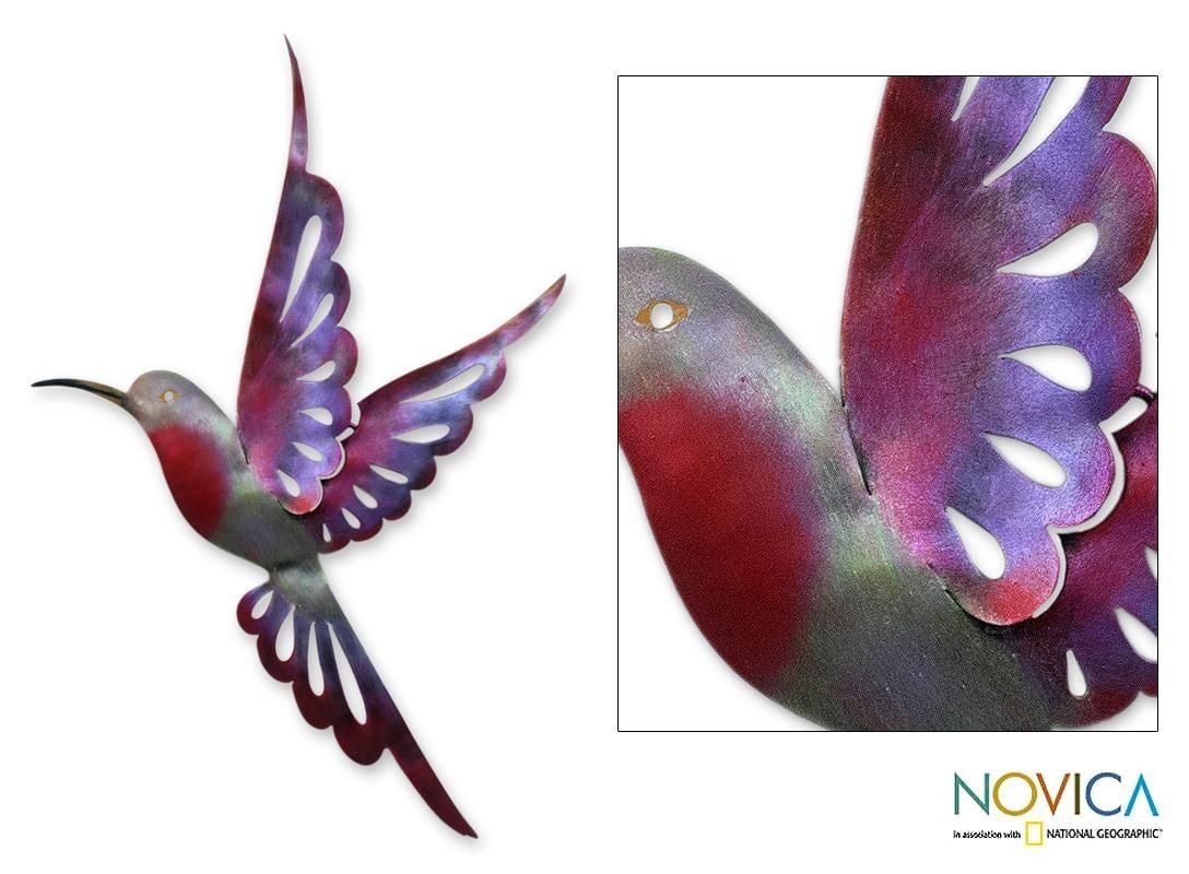 Violet Hummingbird Indoor Outdoor Decorator Accent Red Purple Within Hummingbird Metal Wall Art (Photo 5 of 20)