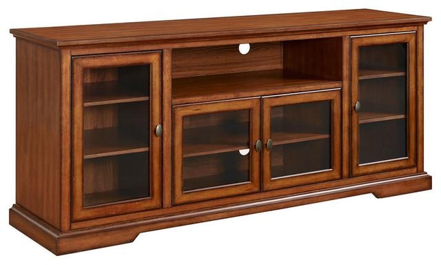 Walker Edison 70" Highboy Style Tv Stand In Espresso – Traditional Inside Most Current Wooden Tv Stands With Doors (Photo 1 of 20)