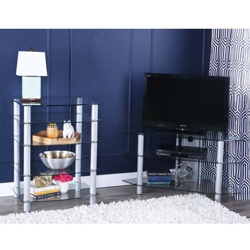 Walker Edison Bermuda 44 Inch Corner Tv Stand Silver V44y76 Pertaining To Most Up To Date Silver Corner Tv Stands (Photo 19 of 20)