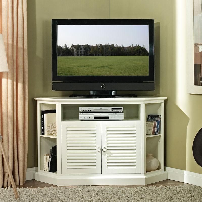 Walker Edison Wood Highboy 55 Inch Corner Tv Cabinet Gloss White Pertaining To Most Recently Released Corner Tv Stands For 55 Inch Tv (View 3 of 20)