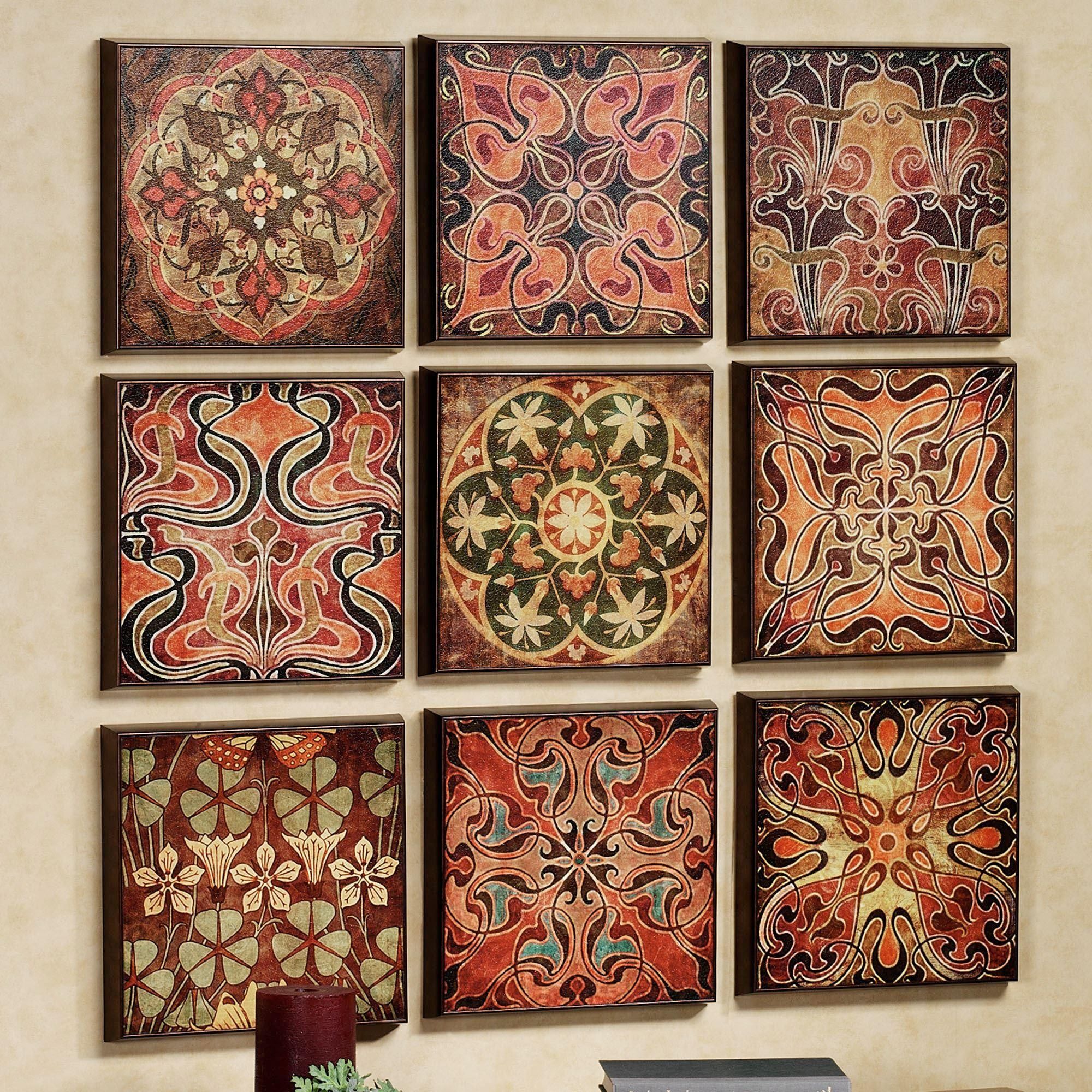 Wall Art Design: Tuscan Wall Art Square Red Cream Floral Pattern With Vintage Italian Wall Art (Photo 4 of 20)