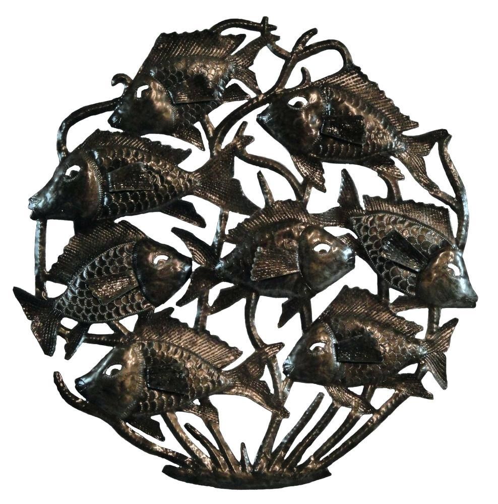Wall Ideas: Round Metal Wall Art. Round Abstract Metal Wall Art With Metal School Of Fish Wall Art (Photo 14 of 20)